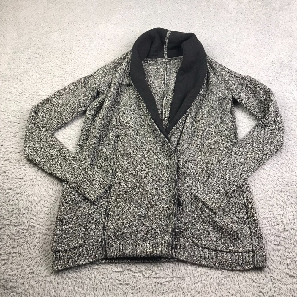 Lululemon Post Practice Cardigan Womens 4 Ghost Black Knit Shawl Collar Sweater